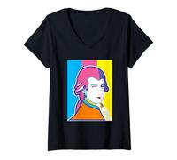 Mujer Funny Wolfgang Mozart Retrato Pop Art Style Camiseta Cuello V