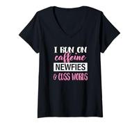Mujer Funny Womens Girls I Run On Caffeine & Newfies Dog Lover Camiseta Cuello V
