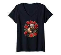 Mujer Funny Womens Girls Kids Red Poppy Flower Mom Ferret Lover Camiseta Cuello V