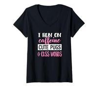 Mujer Funny Womens Run On Caffeine Pugs & Cuss Words Lover Camiseta Cuello V