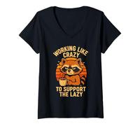 Mujer Funny Working Like Crazy To Support The Lazy Raccoon Camiseta Cuello V