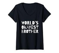 Mujer Funny World'S Okayest Brother Sarcastic Humor Sibling Camiseta Cuello V
