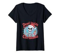 Mujer Funny Xmas Skeleton Graphic. Dead Inside But It's Christmas Camiseta Cuello V