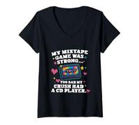 Mujer Funny Y2K Nostalgia My Mixtape Game Was Strong hombres y mujeres Camiseta Cuello V