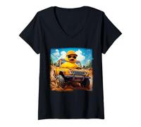 Mujer Funny Yellow Rubber Duck Collecting Off-Road Truck Humor Camiseta Cuello V