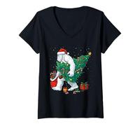 Mujer Funny Yeti Christmas Tree Lights Bigfoot Xmas Sasquatch Boys Camiseta Cuello V