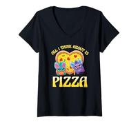 Mujer Furby All I Think About Is Pizza! Happiest Duo Loving Pizza Camiseta Cuello V