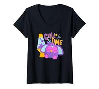 Mujer Furby Chill Time Sleepy Adorable Purple Furby Camiseta Cuello V