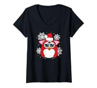 Mujer Furby Christmas Singing with Snowflakes Jolly Little Santa Camiseta Cuello V