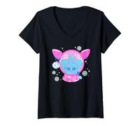 Mujer Furby Christmas Snowy Cristal Ball with Little Fluffy Furbet Camiseta Cuello V