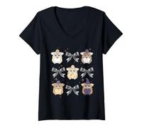 Mujer Furby Halloween Cute Witches and Black Bows Retro Collage Camiseta Cuello V