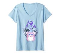 Mujer Furby Love Cool Leopard-Style Heart On Fire Portrait Camiseta Cuello V