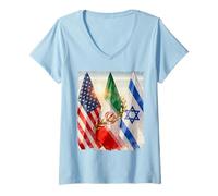 Mujer Furia épica, león rugiente, Libertad - América Israel Irán Paz Camiseta Cuello V