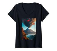 Mujer Furia volcánica: un Paisaje de fantasía Digital de IA Camiseta Cuello V