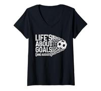 Mujer Fútbol Funny Life Is About Goles & Assists Futbolista Camiseta Cuello V
