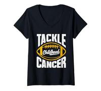 Mujer Fútbol Infantil Cáncer Guerreros Cinta Oro Concientización Camiseta Cuello V