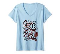 Mujer Fútbol Mamá & Esposa Gameday Snap Block Run Score Texto Negro Camiseta Cuello V