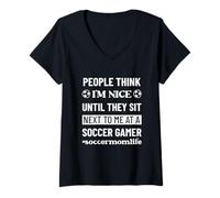 Mujer Fútbol Mamá Vida Gracioso Snarky Humor Sarcasmo Camiseta Cuello V