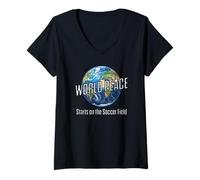 Mujer Fútbol, Paz Mundial Comienza en el Campo de Fútbol, Futbol Camiseta Cuello V