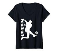 Mujer Futbolista Jugador de fútbol Kick Action Abanico Arte Camiseta Cuello V