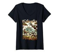 Mujer Futuristic Dinosaur Battle Sci Fi Action Art Warrior Camiseta Cuello V
