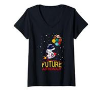 Mujer Futuro Astronauta con Planetas Astronomía para niños Camiseta Cuello V