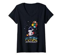 Mujer Futuro Astronauta con Planetas Astronomía para niños Camiseta Cuello V