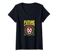 Mujer Futuro Luchador Mexicano Regalo Niño Camiseta Cuello V, Negro, S