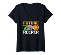 Mujer Futuro Zoo Guardián Safari Viaje Visita Aventura Vida Silvestre Niños Camiseta Cuello V