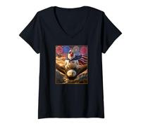 Mujer Gafas con diseño de gallina sobre águila Calva con Bandera Americana Camiseta Cuello V