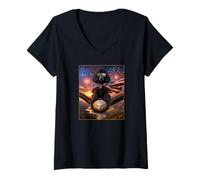 Mujer Gafas con diseño de Perro caniche Negro sobre águila Calva con Bandera Americana Camiseta Cuello V