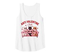 Mujer Gafas de corazón Anti Valentine Club con diseño de Gatos Camiseta sin Mangas