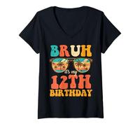 Mujer Gafas de Sol con Palmeras de cumpleaños número 12 para niños y niñas Camiseta Cuello V