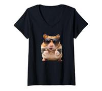Mujer Gafas de Sol Cool Hamster con el Pulgar hacia Arriba, Divertidas para los Amantes de Las Mascotas Camiseta Cuello V