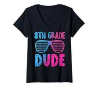 Mujer Gafas de Sol de 8th Grade Dude First Day Back to School Camiseta Cuello V