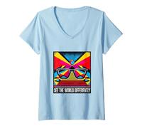 Mujer Gafas de Sol de Colores Diferentes para concienciación sobre el Autismo Camiseta Cuello V