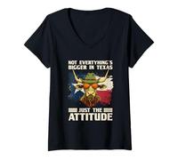 Mujer Gafas de sol de toro con sombrero en atuendo de Texas Camiseta Cuello V