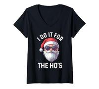 Mujer Gafas de Sol Divertidas con Cara de Papá Noel I Do It for The Ho'S Camiseta Cuello V