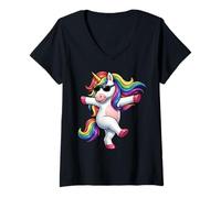 Mujer Gafas de Sol Divertidas con diseño de Unicornio Bailando música Camiseta Cuello V