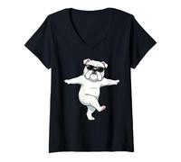 Mujer Gafas de Sol Divertidas de Bulldog Dancing Dance Pose Camiseta Cuello V