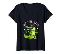 Mujer Gafas de Sol Divertidas de cocodrilo See You Later Camiseta Cuello V