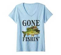 Mujer Gafas de Sol Gone Fishing Bass Fish Fisherman Hombres Mujeres Niños Camiseta Cuello V