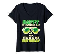 Mujer Gafas de Sol Happy St Patricks Day Birthday para Mujeres, niños y Hombres Camiseta Cuello V