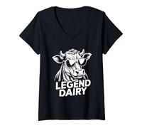 Mujer Gafas de Sol Legend Dairy, Divertidas, Animales de Granja, Vaca, Granjero Camiseta Cuello V