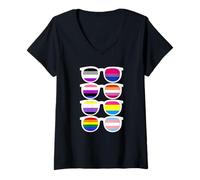 Mujer Gafas de sol LGBT Pride Nonbinary Bi Asexual Pan Trans Flag Camiseta Cuello V