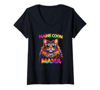 Mujer Gafas de Sol Maine Coon Cat Mama Pop Art Cute Maine Coon Mom Camiseta Cuello V