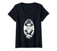 Mujer Gafas de sol modernas Geisha Love Hate Pop Art Camiseta Cuello V