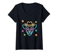 Mujer Gafas de Sol Redondas Cowboy Chihuahua Face Graphic Pink Western Camiseta Cuello V