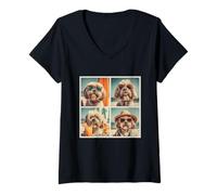 Mujer Gafas de sol Shih Tzu Cool Dogs Vacaciones Playa Verano Camiseta Cuello V
