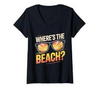 Mujer Gafas de sol Where's The Beach Funny Sunset Wave Ocean para verano Camiseta Cuello V